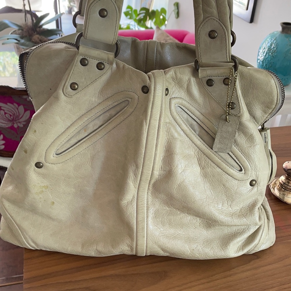 KALE distressed leather gray shoulder bag with suede interior